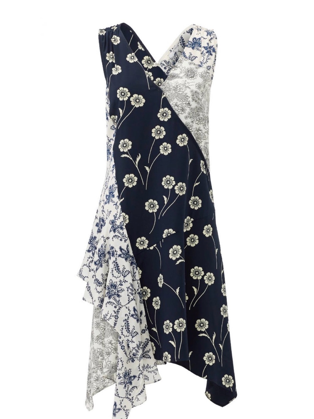 10 Crosby Derek Lam Navy and White Floral Asymmetrical Wrap Dress